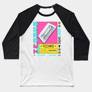 TECHNO  - TR 909 Drum Machine (black/blue/pink) Baseball T-Shirt